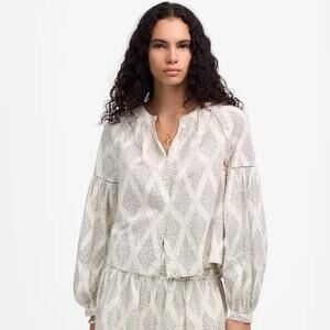 NWT Madewell Shirred Balloon-Sleeve Top in Geometric Print in Lighthouse Size M